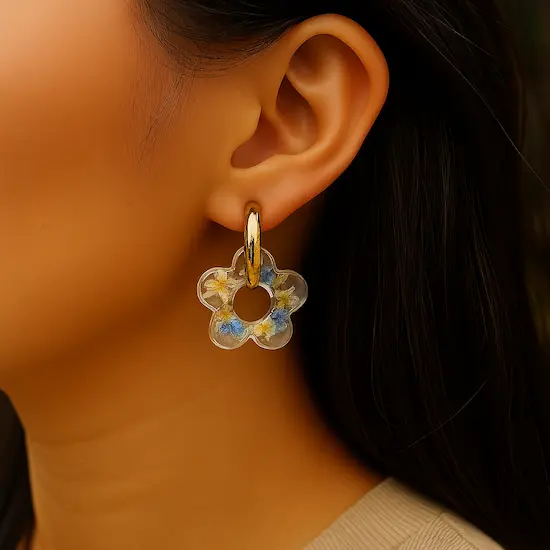 Pampilles transparentes jaunes et bleues