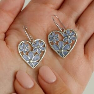 Boucles d'oreilles fantaisie argentées coeur Bleu Lilavie 11
