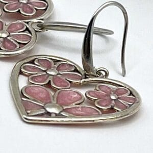 Boucles d'oreilles fantaisie argentées coeur rose Coeurélys 3