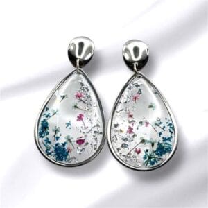 Boucles d'oreilles fantaisie argentées fleurs incrustées Florazéa 3
