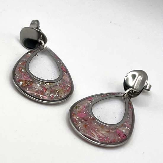 Boucles d'oreilles fantaisie argentées fleurs incrustées Roséclat 2