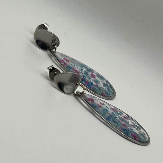 Boucles d'oreilles fantaisie transparente fleurs bleues et roses Eclatiris 1