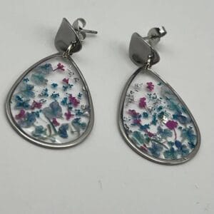 Boucles d'oreilles fantaisie transparente fleurs bleues et roses Eclatiris 2