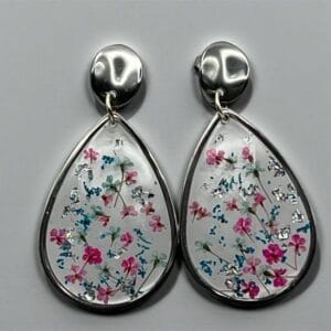 Boucles d'oreilles fantaisie transparente fleurs bleues et roses Eclatiris 3