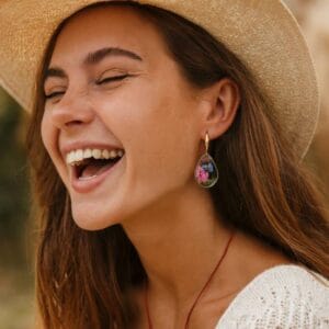 Boucles d'oreilles fantaisie rose bleue aile de brume