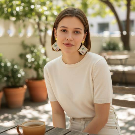 Boucles d'oreilles fantaisie losanges dorées Sylve enchantée 1