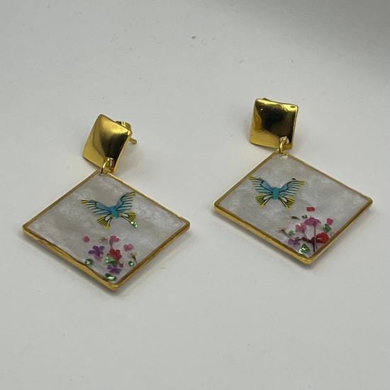 Boucles d'oreilles fantaisie losanges dorées Sylve enchantée 2