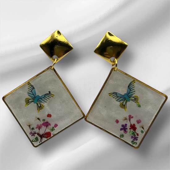 Boucles d'oreilles fantaisie losanges dorées Sylve enchantée 4