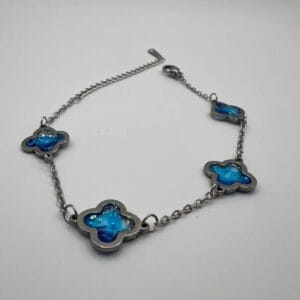 Bracelet artisanal argenté bleu Serment des vagues 2