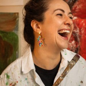 Boucles d'oreilles fantaisie multicolore cadence dorée